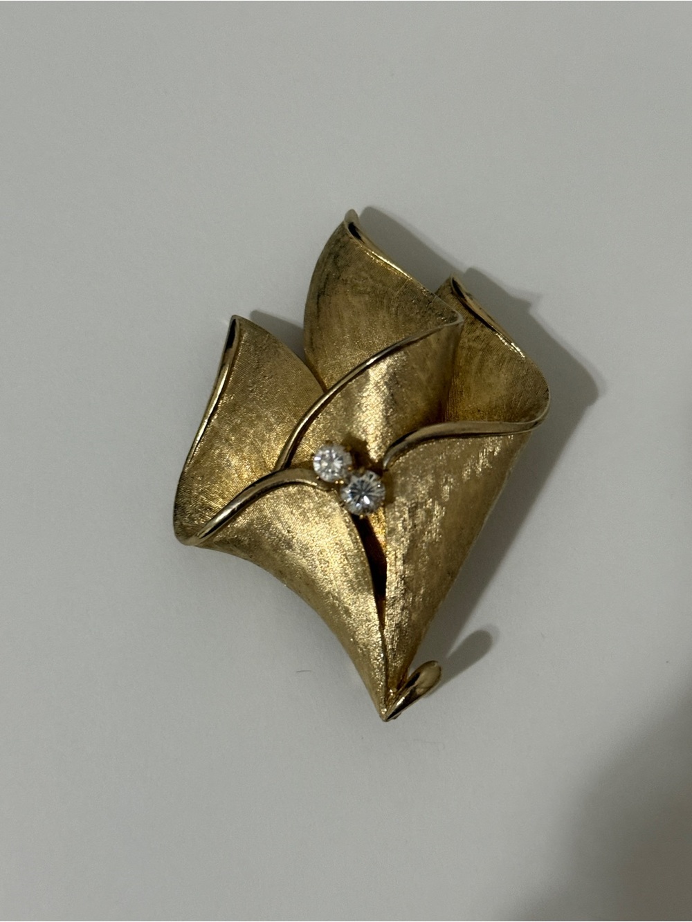 Salvatore Ferragamo Gold Floral Wave Brooch with Crystal Accents